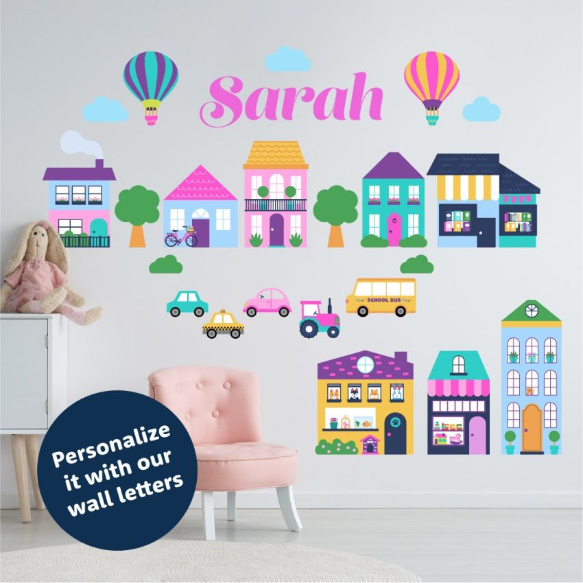 Pink Little Town Wall Stickers product preview image
