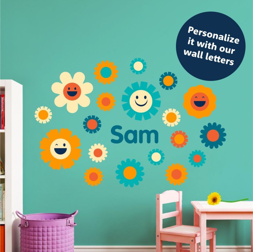 Retro Smiley Flowers Wall Stickers product preview image
