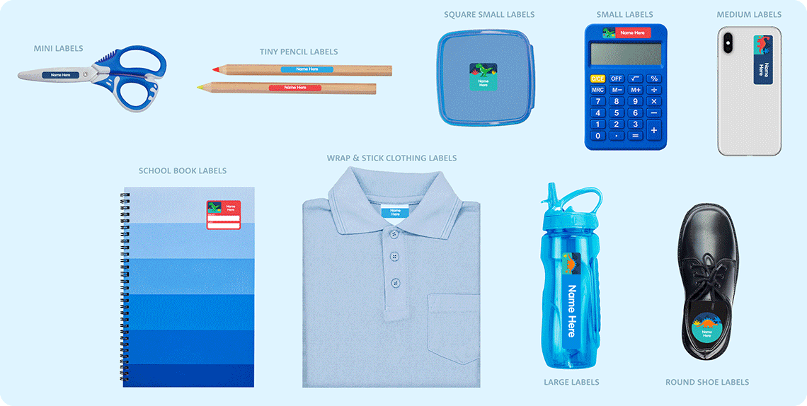 GIF showing examples of boy school items labelled and girl school items labelled