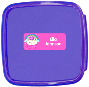 Medium name label on a lunch container
