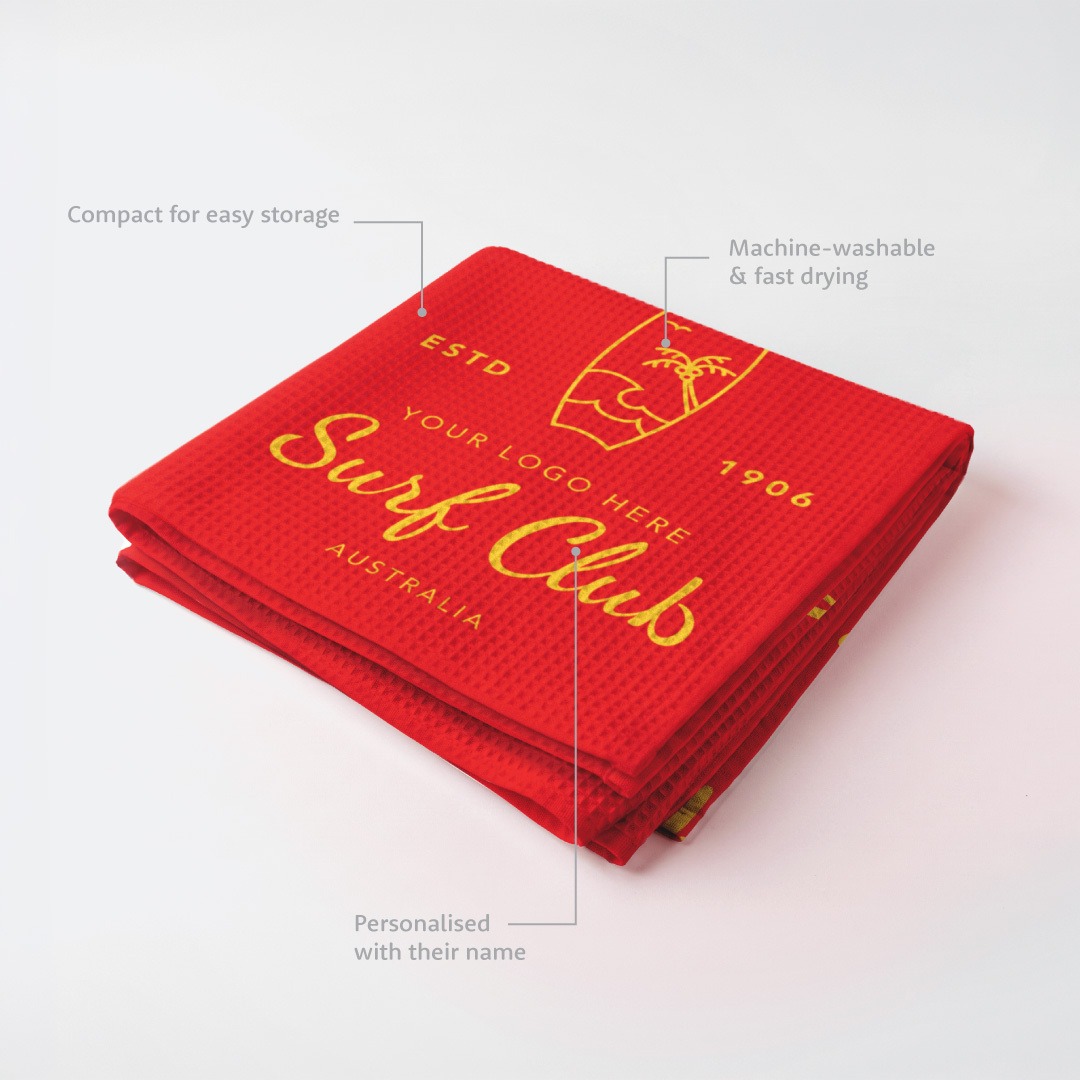 Folded personalised surf life saving towel
