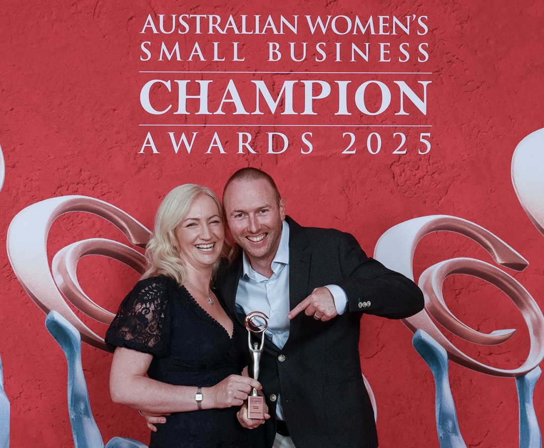 Susan and Nigel Cooper with the 2025 Australian Women's Small Business Champion award