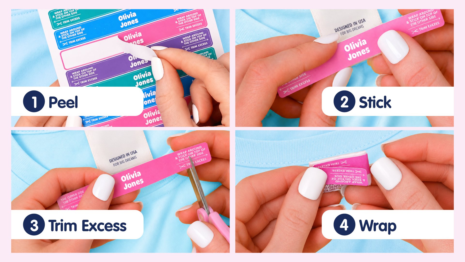 How to apply Wrap & Stick Clothing Name Labels in 4 steps