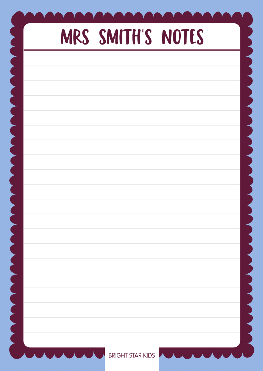 Personalised notepad design 5 from Bright Star Kids